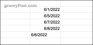 Exemple de valeurs de date de texte dans Google Sheets