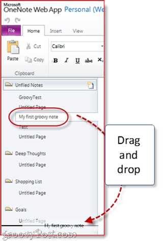 Organisation des sections en une seule note Skydrive