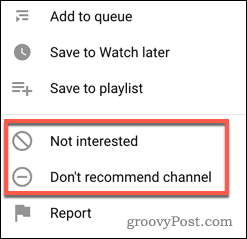 Arrêter une vidéo YouTube ou une recommandation de chaîne