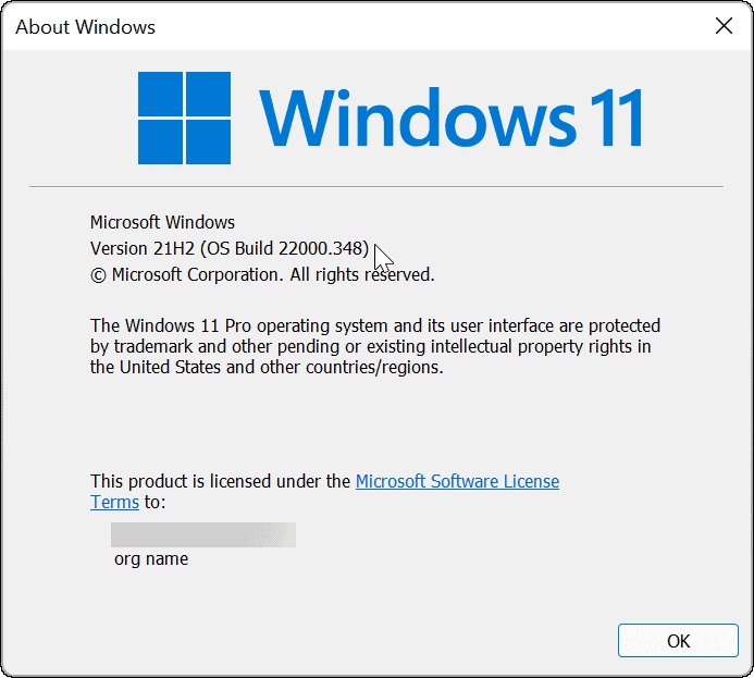 Version et build Windows 11 via la commande winver