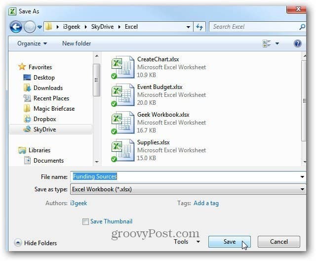 Enregistrer un document Excel sur SkyDrive