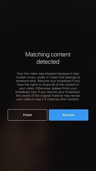 Instagram interrompt désormais une vidéo en direct s'il détecte que le contenu audio, musical ou vidéo diffusé enfreint les droits d'auteur de quelqu'un d'autre.
