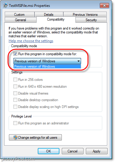 comment afficher les informations de compatibilité pour un fichier msi windows 7