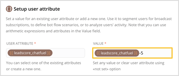 Créez un nouvel attribut utilisateur et définissez-lui une valeur dans Chatfuel.