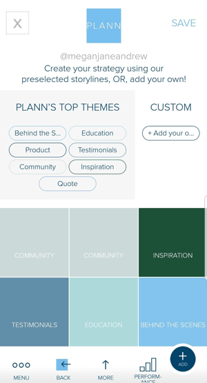 Utilisez des espaces réservés à code couleur dans Plann pour vous aider à planifier le contenu de votre flux Instagram.