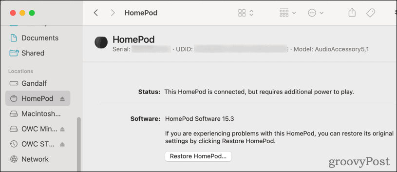 Restaurer HomePod à partir de macOS