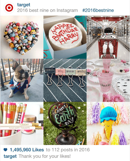 Voici un exemple des neuf meilleures publications Instagram de Target en 2016.