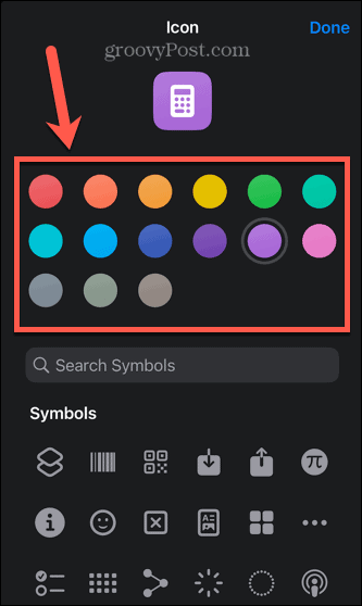 couleur de l'icône du raccourci iphone