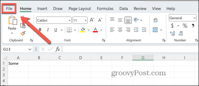 menu de fichier Excel