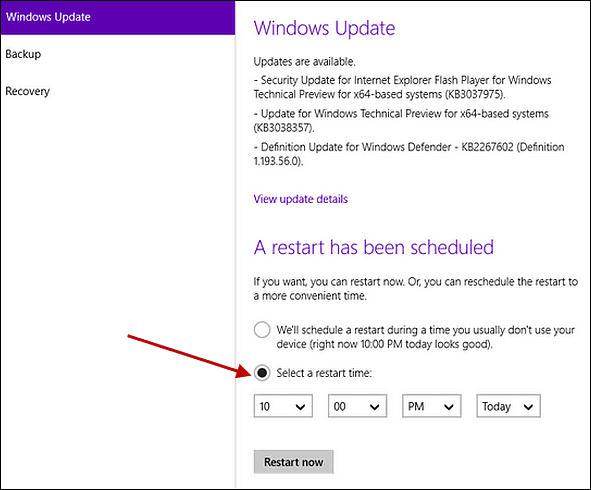 Planifier les redémarrages de Windows Update dans Windows 10