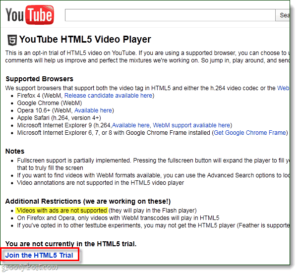 Regardez YouTube sur votre ordinateur avec HTML5 au lieu de Flash
