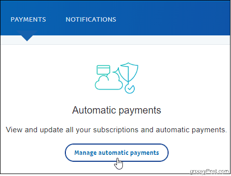 PayPal Cliquez sur Gérer les paiements automatiques