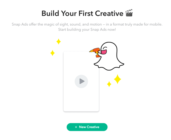 Cliquez sur + Nouvelle création pour configurer votre annonce Snapchat.
