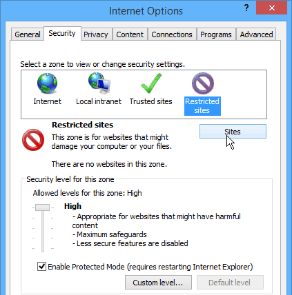 Sites restreints Internet Explorer