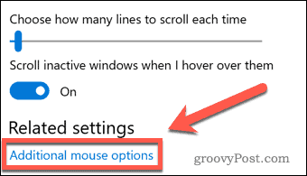 Lien des options de souris supplémentaires Windows