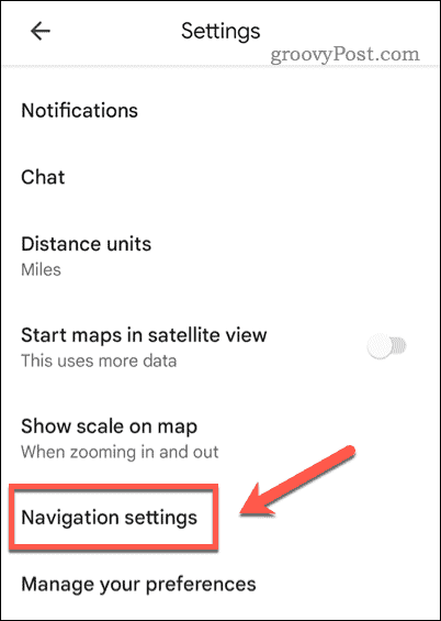 Ouvrir les paramètres de navigation de Google Maps