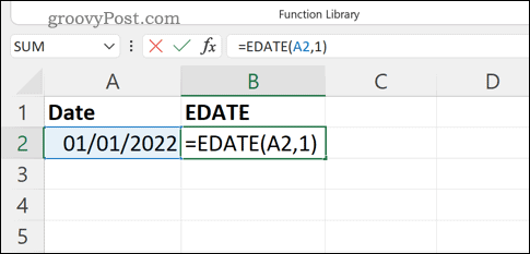 Taper une formule EDATE dans la barre de formule d'Excel