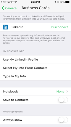 evernote connecté à linkedin