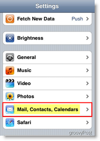 Apple iPhone ouvert Mail, contacts et calendriers