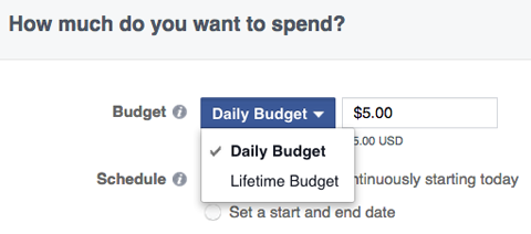 options de budget pour les annonces Facebook