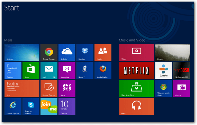 Quatre lignes d'application Windows 8