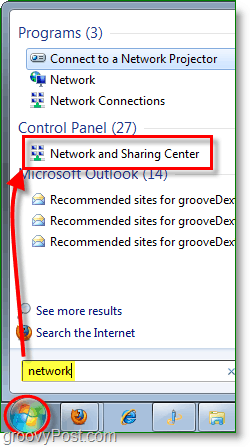 accéder au réseau et au centre de partage dans Windows 7