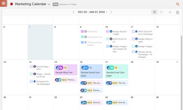 Exemple de calendrier CoSchedule.