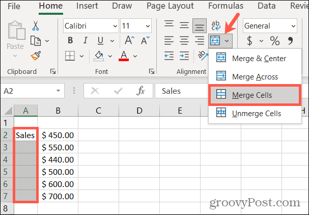 Fusionner des cellules dans Excel pour faire pivoter le texte