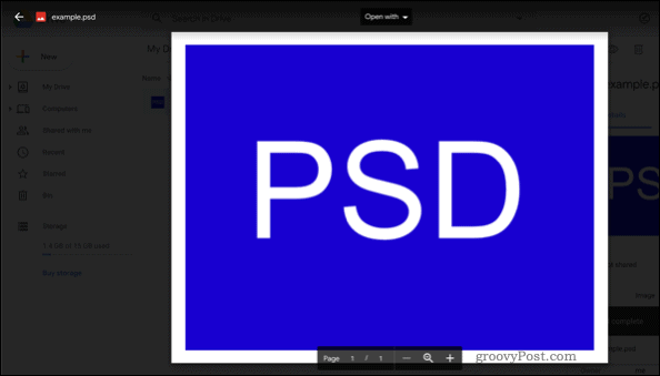 Ouverture d'un fichier PSD dans Google Drive
