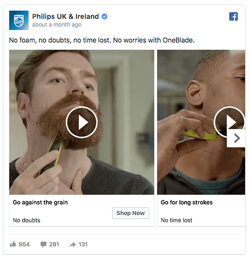 Dans une publicité carrousel vidéo, Philips présente plusieurs cas d'utilisation de son produit.