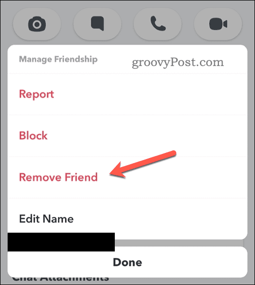 Option pour supprimer un ami Snapchat
