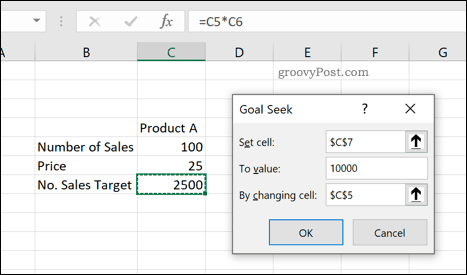 L'outil Excel Goal Seek
