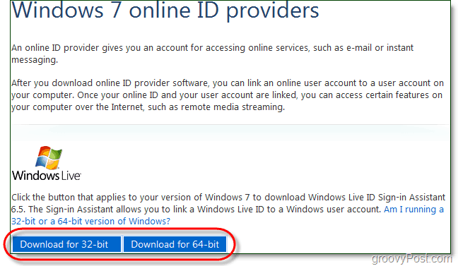 télécharger l'assistant de connexion Windows 7 live id