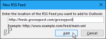 Nouvelle boîte de dialogue Flux RSS dans Outlook