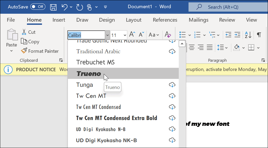 Nouvelle police dans Microsoft Word