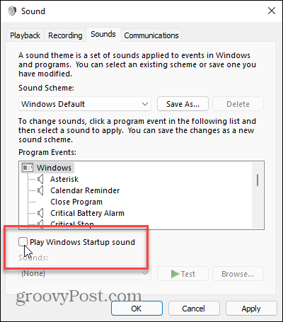 Jouer le son de démarrage de Windows Windows 11