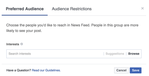 Ajoutez des balises d'intérêt qui reflètent les personnes que vous souhaitez toucher avec votre publication Facebook.