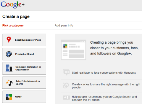 Pages Google+ - Créer une page