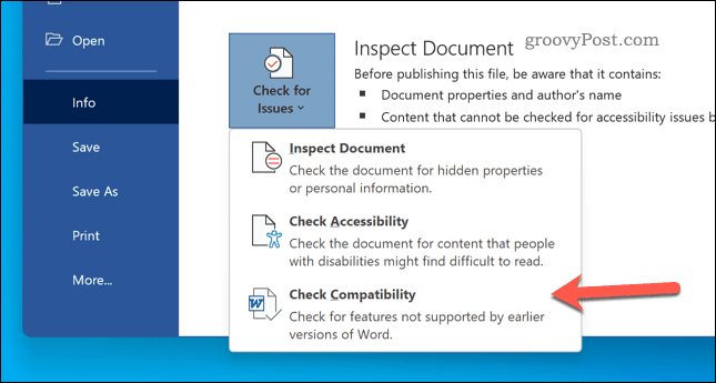 Vérifier la compatibilité des documents dans Word