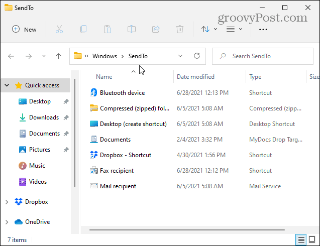 Envoyer vers un dossier Windows 11