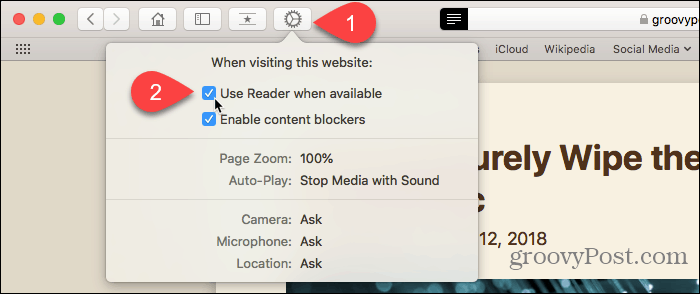 Utiliser le bouton Préférences de site Web dans Safari pour Mac