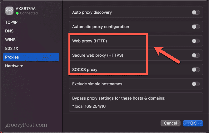 mac sélectionner proxy