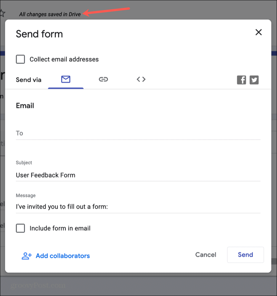 Google Forms Envoyez votre formulaire