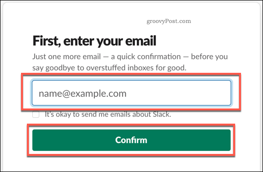 Fournir un e-mail pour créer un compte Slack