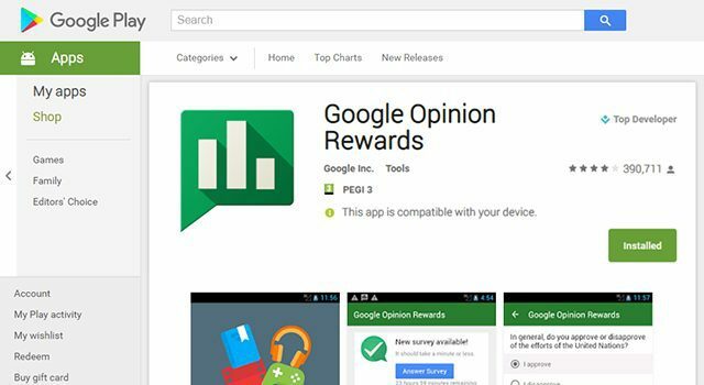 Gagnez un crédit Google Play gratuit avec Google Opinion Rewards