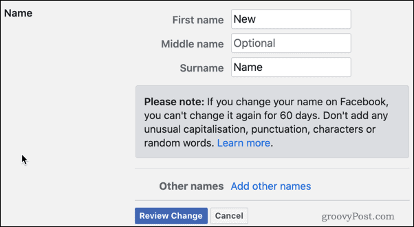 Examiner les changements de nom Facebook