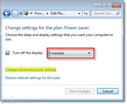 modifier les paramètres de base du plan d'économie d'énergie de Windows 7 et cliquer sur le lien avancé pour modifier ceux avancés
