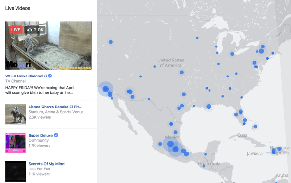 La carte en direct Facebook est un moyen interactif pour les téléspectateurs de trouver des flux en direct partout dans le monde.