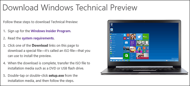 Télécharger l'aperçu technique de Windows 10