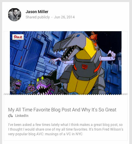 Publication de l'éditeur de Jason Miller sur Google Plus